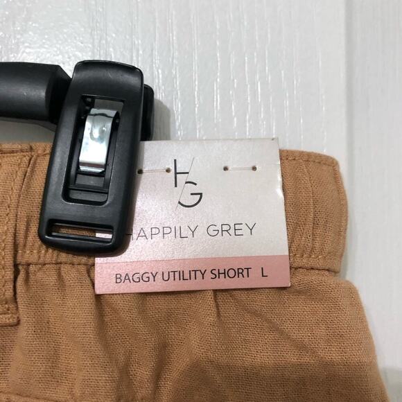 Happily Grey Women's Baggy Utility Pull On Shorts Linen Pockets Drawstring Large - Picture 4 of 7